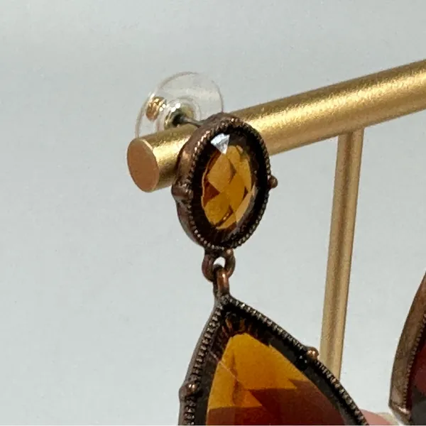 Antiqued Brown Topaz Faceted Dangle Drop Earrings Boho Festival Whimsigoth - Image 2