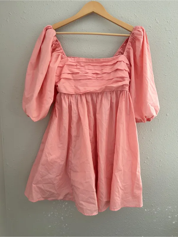 Abercrombie & Fitch Puff-Sleeve Square Neck Mini Dress in Blush Pink Preppy - Image 2
