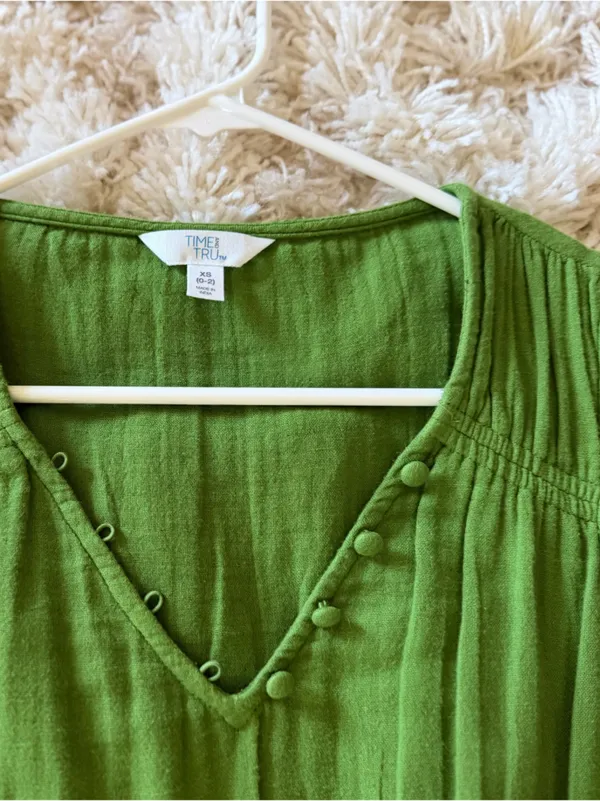 Time and Tru Green Sleeveless V-Neck Drawstring Maxi Dress - Image 2