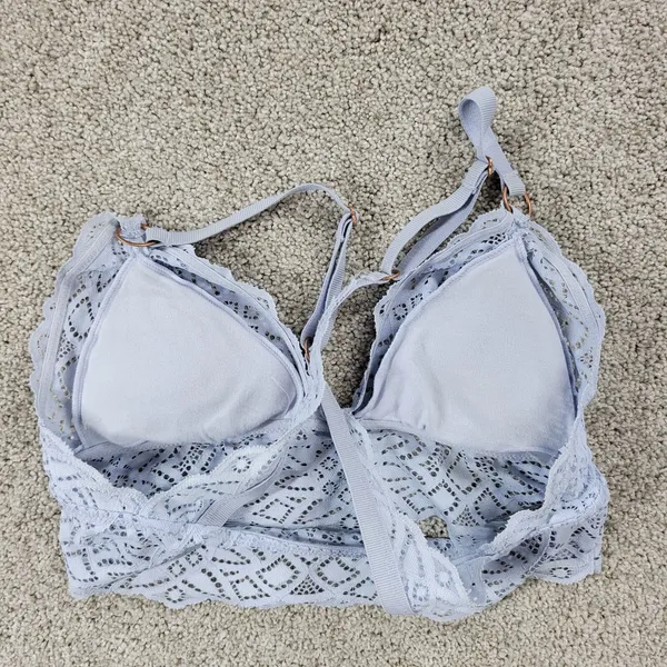 Aerie Lace Bralette Womens S Blue Padded Adjustable Crossed Strap Lingerie Top - Image 12