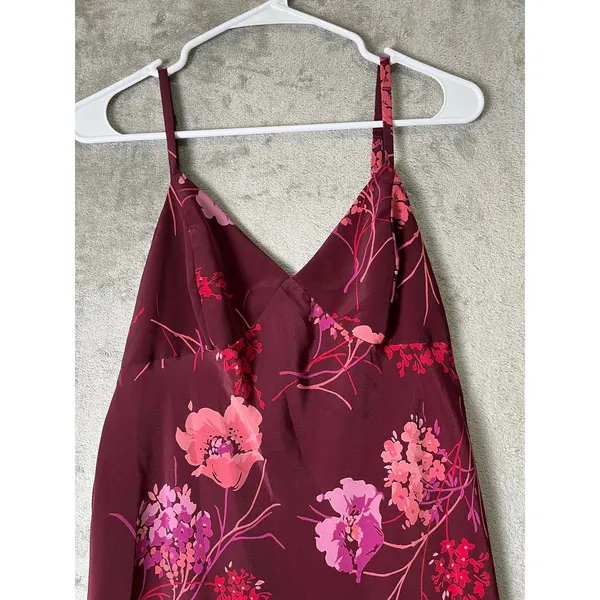 Vintage Y2K Floral Slip Dress Burgundy Pink Lace Hem Spaghetti Strap Midi M - Image 2