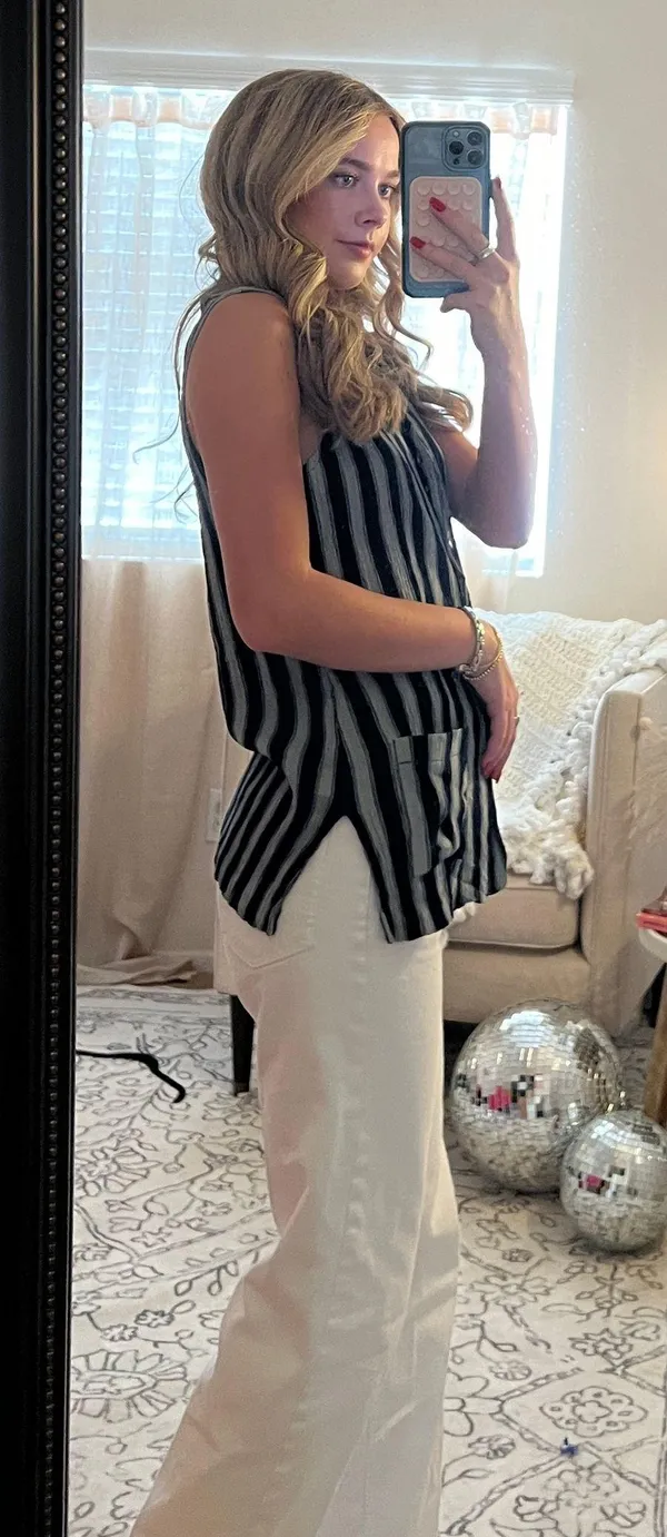 Sleeveless Striped Button Down Tank Multi - Image 2