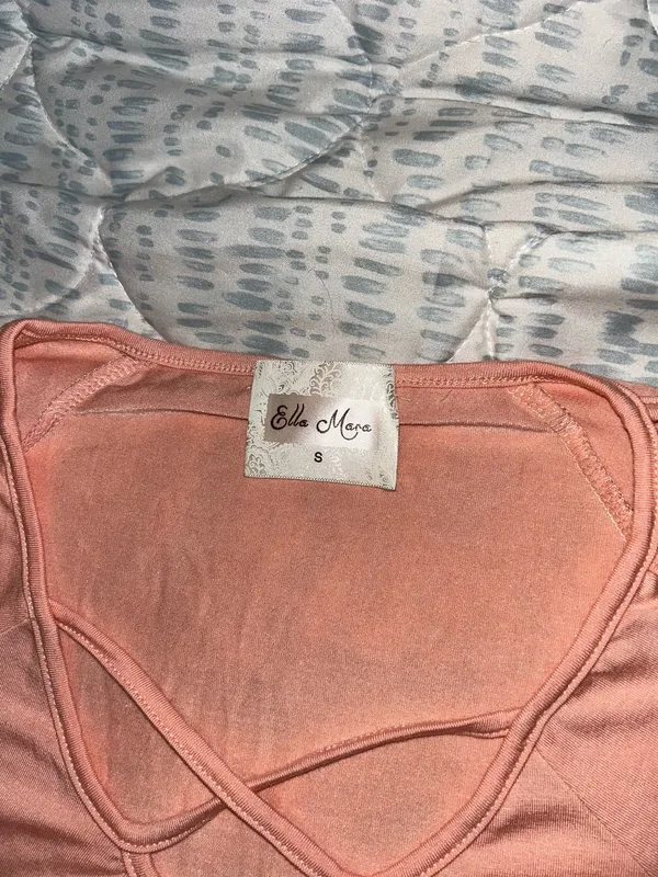 Light Pink / Peach Long-Sleeve Crisscross Neck Tunic Cold Shoulder Top - Image 2