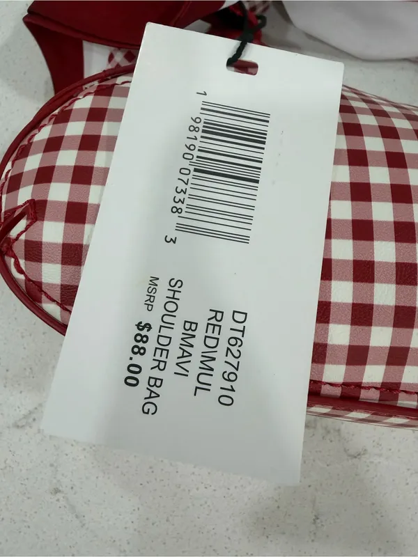 Steve Madden Red and White Gingham Shoulder Bag with Scarf Accent - Image 5