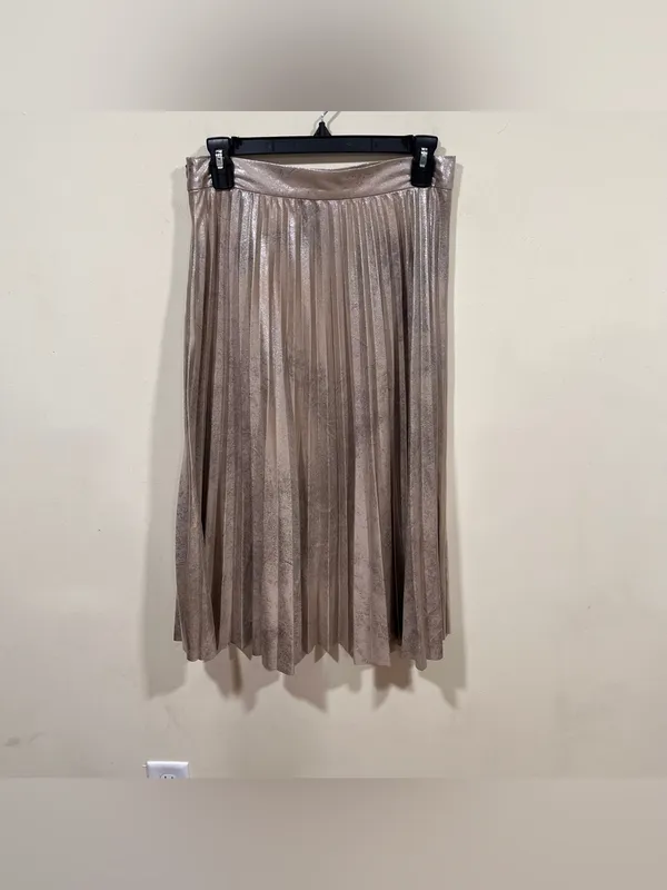 Zara Metallic Pleated Midi Skirt in Champagne Gold size small EUC - Image 3