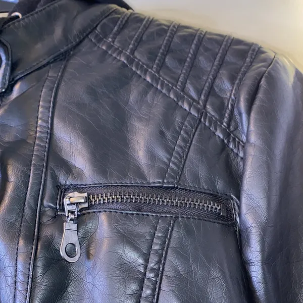 Faux Leather Double Zip Biker Jacket Black - Image 5