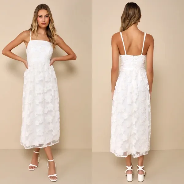 NWT Lulus Delightful Charisma White Embroidered Sequin Mesh Midi Dress Glam Sz S - Image 2