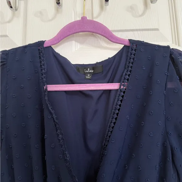 Lulus Falling Into You Navy Blue Swiss Dot Tiered Maxi Dress - Size Medium - Image 3
