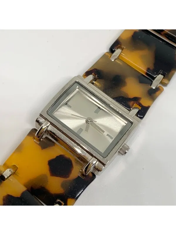 Folio women’s watch 28mm silver tone tortoise shell acrylic link 6” running - Image 2