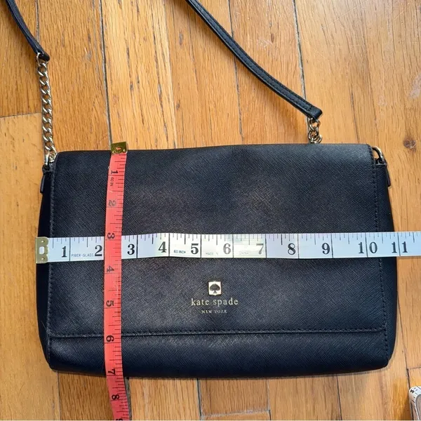 KATE SPADE Staci Medium Flap Crossbody Bag Black ‎ With Gold Chain 10” x 7” - Image 7