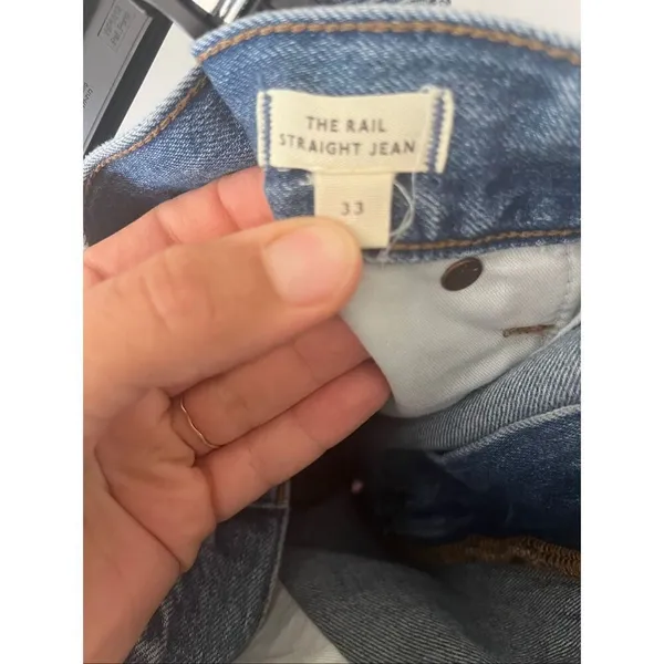 Madewell The Rail Straight Leg Jeans Womens Size 33 Large Raw Hem Medium Wash - Image 8