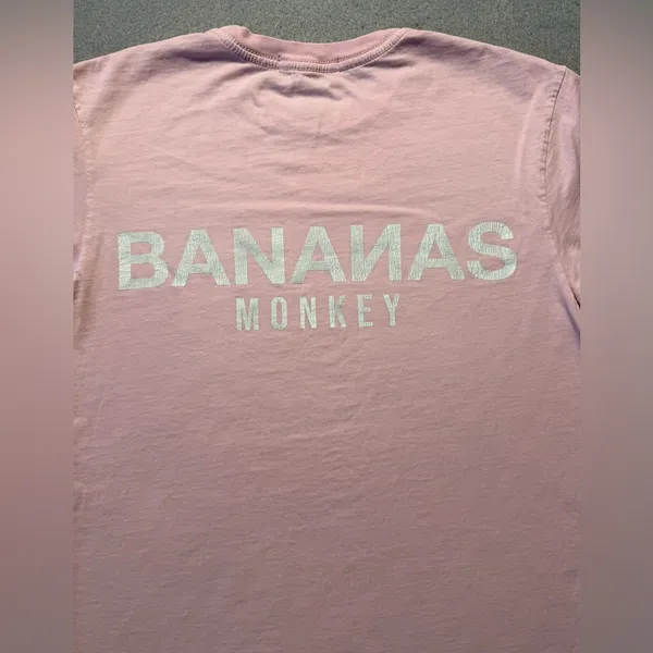 Bananas Monkey Graphic T Shirt Womens Small Pink Streetwear Tee Cotton - Image 4