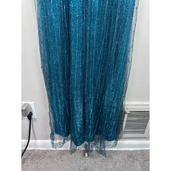 Lulus Sensationally Sparkly Dark Teal Green Lurex Maxi Dress Women's S mermaid - Image 3