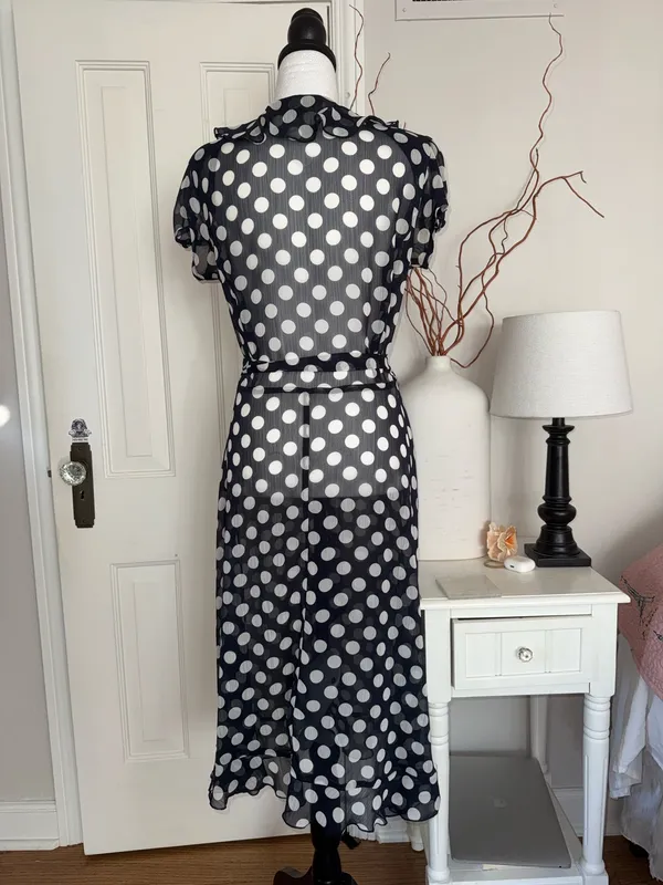 MSK Navy Blue Sheer Polka Dots Midi Dress Size 12 - Image 3