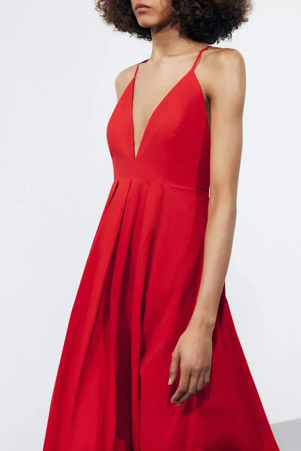 Zara long red maxi dress ZW collection flowy corset elegant evening wedding - Image 10
