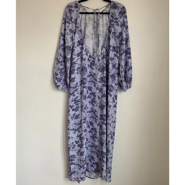 NWT Hill House Allover Print High Slit Maxi Dress in Purple‎ Floral - Image 3