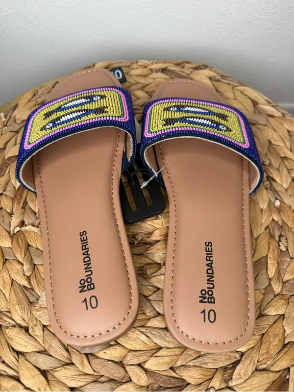 NWT No Boundaries Sandal Sardine Can Beaded Slide Sandals Multi Color Size 10 - Image 4
