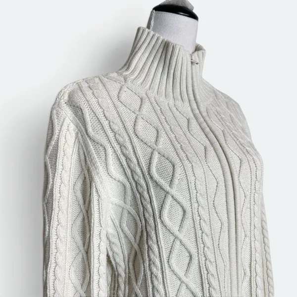 Vintage Cable Knit Longline Cardigan Jacket XL Wool Blend Zip Cottagecore Y2K - Image 3