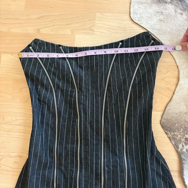 WITH‎ JEAN Mirabel Pinstripe Dress Black Mini Zipper Size Small - Image 5