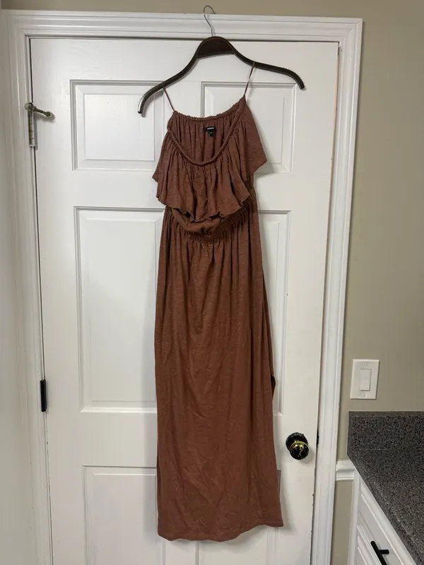 Express Chocolate-Brown Sleeveless Ruffle Maxi Dress - Image 5