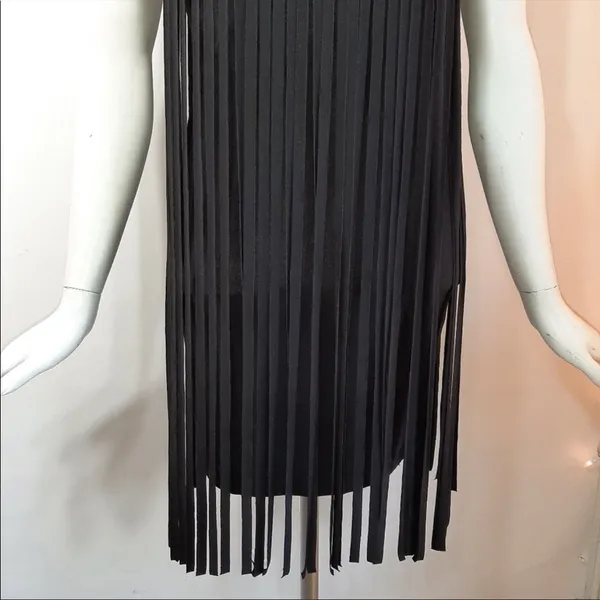 New Peep Toe fringe flapper 1920’s style dress black M - Image 5