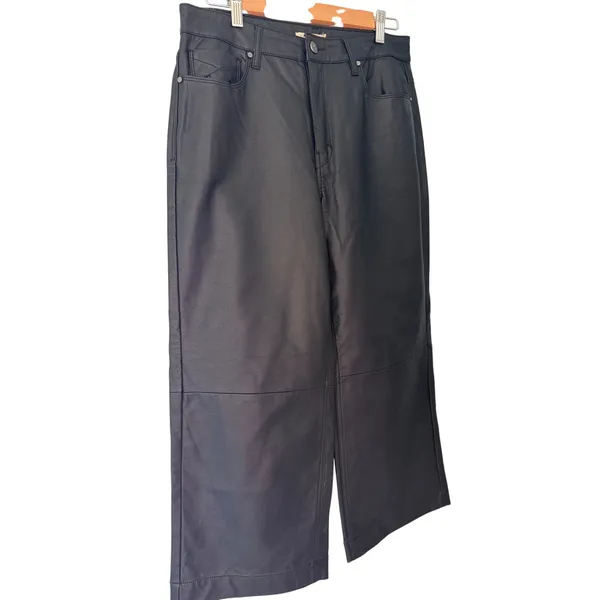 Unpublished Leather Look Wide Leg Pants Size 29 Black Faux Leather Denim Style - Image 6