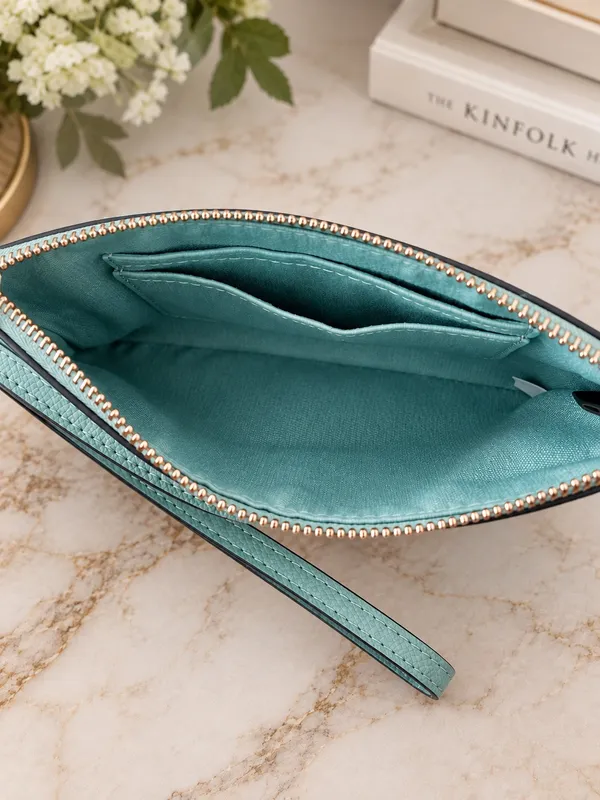 Coach F58032 Corner Zip Wristlet Seafoam Blue Crossgrain Leather - Image 6
