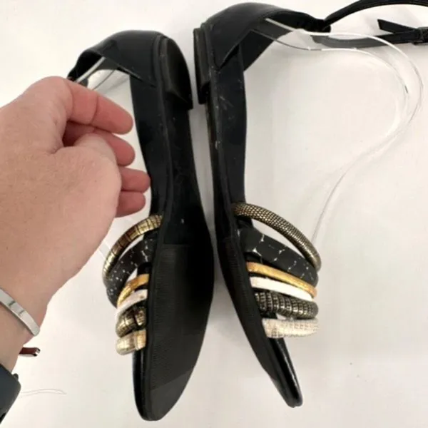 Aldo Gold Silver Metallic Strappy Women’s Flats Sandals‎ Size 7.5 leather - Image 5