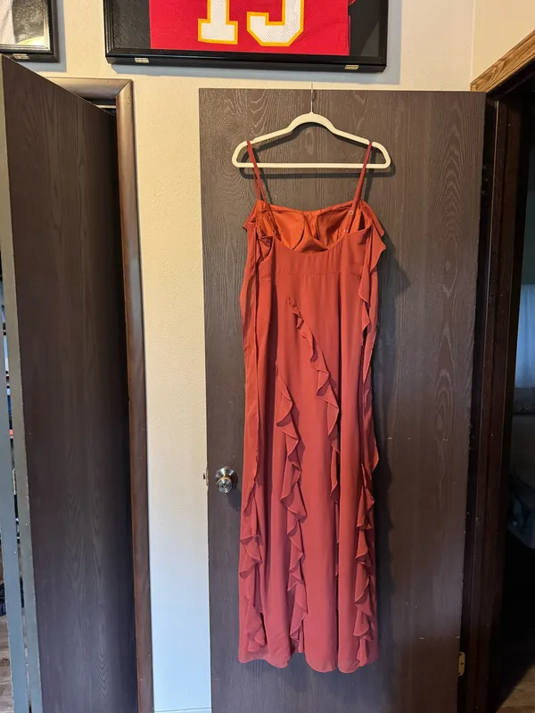 Azazie Bridesmaid Dress Terracotta Chiffon - Image 3