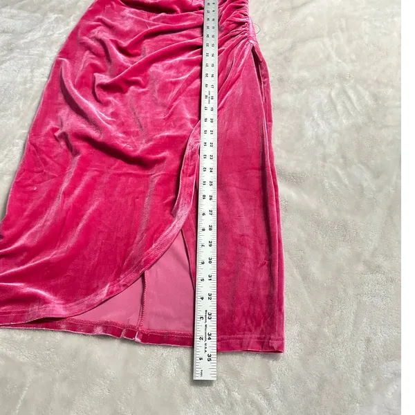 Lulus Knee Length Dress Women's Small Pink Velvet Strapless Bodice Tulip - Image 12