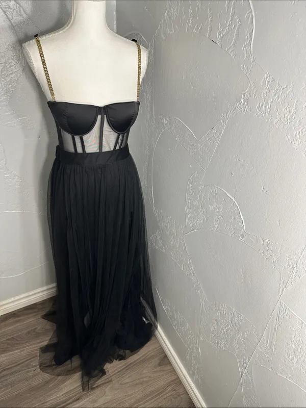 The Vintage Shop Black Tulle Corset Maxi Dress - Image 5