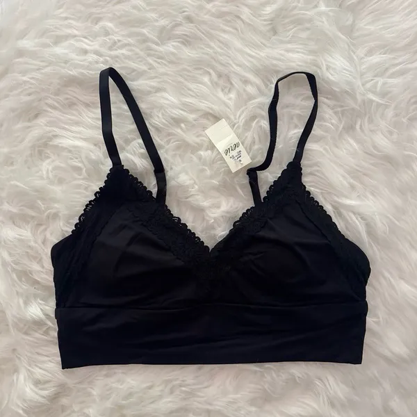 Aerie Sunnie Blossom Lace Padded Triangle Bralette True Black Size Small - Image 3