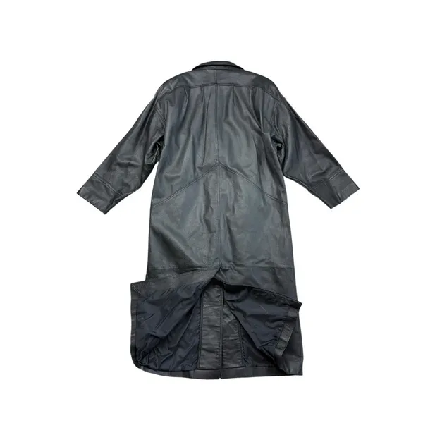 *Vintage 80's Leather Jacket Womens Size M Black Trench Whimsigoth Witchy Grunge - Image 4