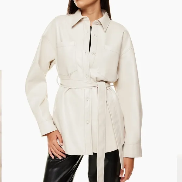 Aritzia Babaton Ava Jacket Vegan Leather Matte Pearl Belted Coat Size XS - Image 3