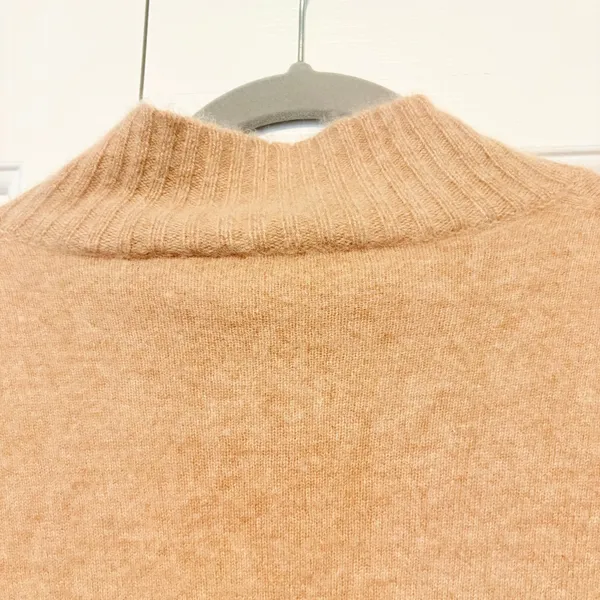 Chicos 100% Cashmere Short Sleeve Mock Neck Sweater Camel Tan Size 1 M 570373542 - Image 5