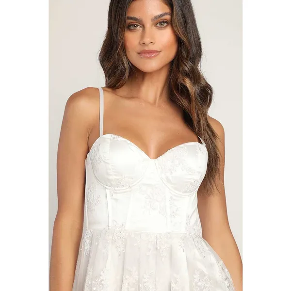 NWT Lulus My Darling Daydreamer White Lace Bustier Midi Dress Cocktail Size S - Image 6