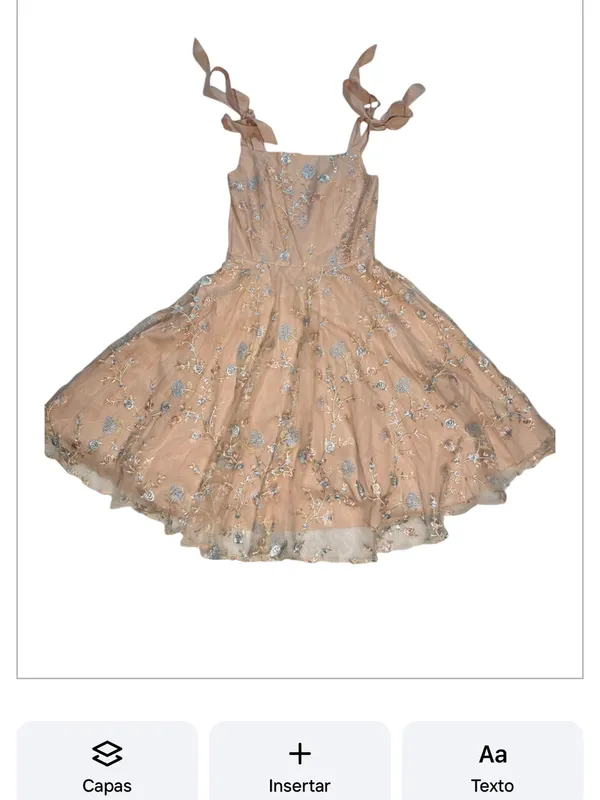 Embroidered Tie-Shoulder Midi Dress in Nude with Blue Accents - Image 2