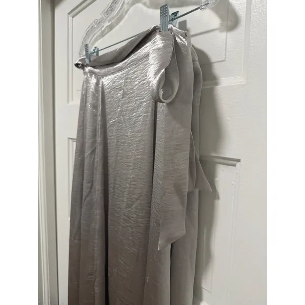 re:named Silver Metallic High Slit Maxi Wrap Skirt Small Evening Party size sm - Image 4