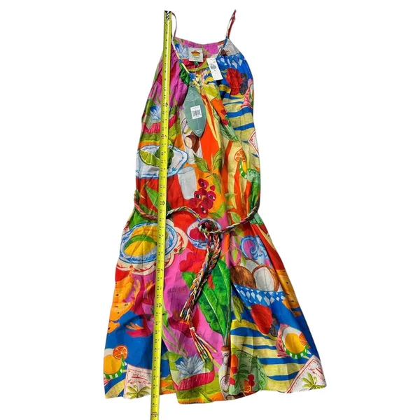 Farm Rio Summer Picnic Midi Dress Small Belted Cotton Sleeveless Tropical - Image 9