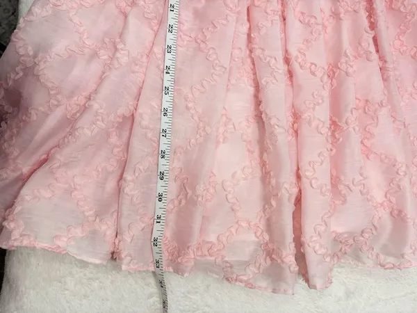 Mable Ribbon Textured Puff Sleeve Babydoll Mini Dress In Baby Pink‎ Size M - Image 13