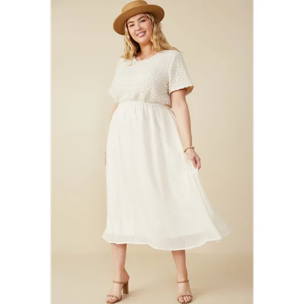 NWT Hayden Los Angeles Cream Crochet Lace‎ Mix Media Midi Dress 3XL - Image 9