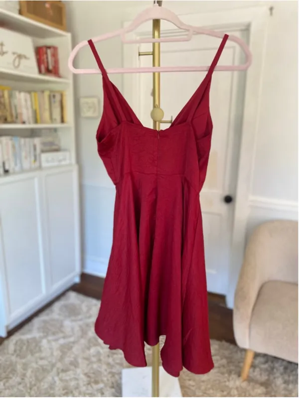 Shein Red Satin Wrap Mini Dress Flowy Party Date Night XS Coquette Quiet‎ Luxury - Image 3