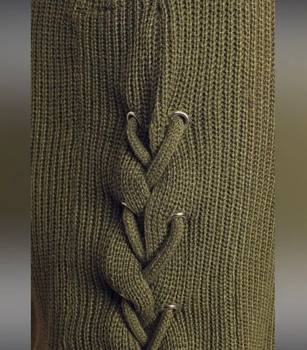 Lulus Lalianna Olive Green Balloon Sleeved Lace-up Sweater dress - Image 2