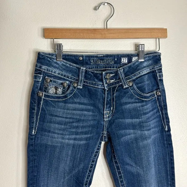 Miss Me ladies bootcut denim jeans‎ with studded bling gem pockets size 27 - Image 3