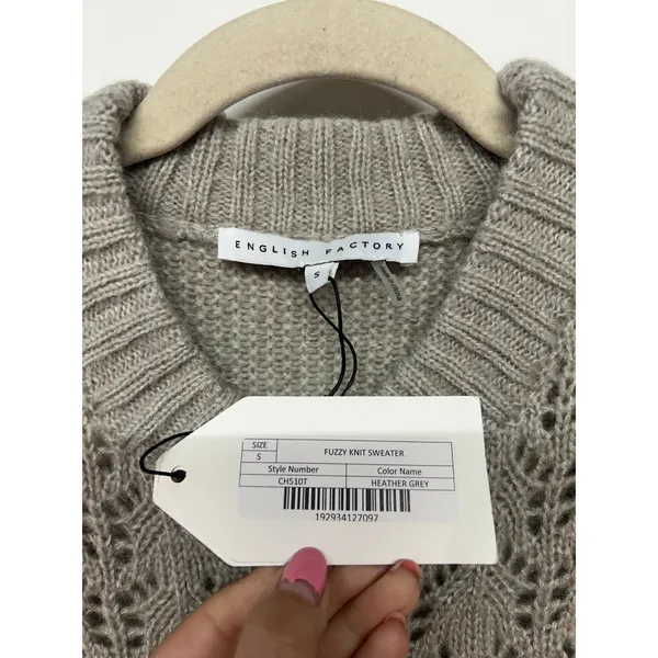 English Factory Pointelle Knit Sweater Heather Gray Mock‎ Neck Wool Blend S NWT - Image 3