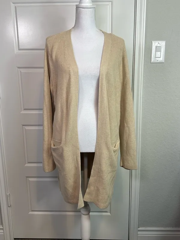 Old Navy Textured Open-Front Cotton Blend Knit Cardigan Sweater Oatmeal Size L - Image 2
