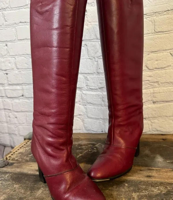 70’s Etienne Aigner Burgundy Red Heel Boots - Image 3