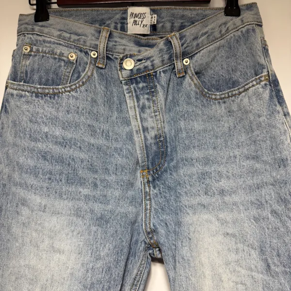 Princess Polly Asymmetric Waist High Rise Straight Leg Jeans‎ Size 4 Blue Denim - Image 3