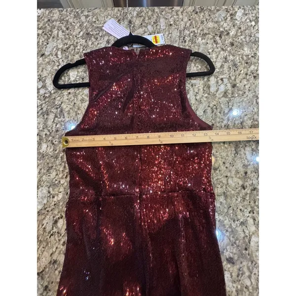 Avec Les Filles Burgundy Sequin-Embellished Crewneck Sleeveless Dress Size 6 - Image 9
