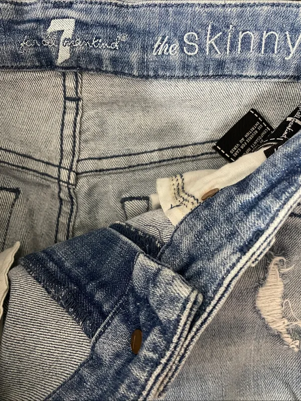 7 For All Mankind Light Blue Distressed The Skinny Jeans - Image 5